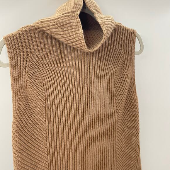 Vince M Sleeveless Ribbed Sweater 70% Wool 30% Cashmere Camel Turtleneck - Picture 3 of 7